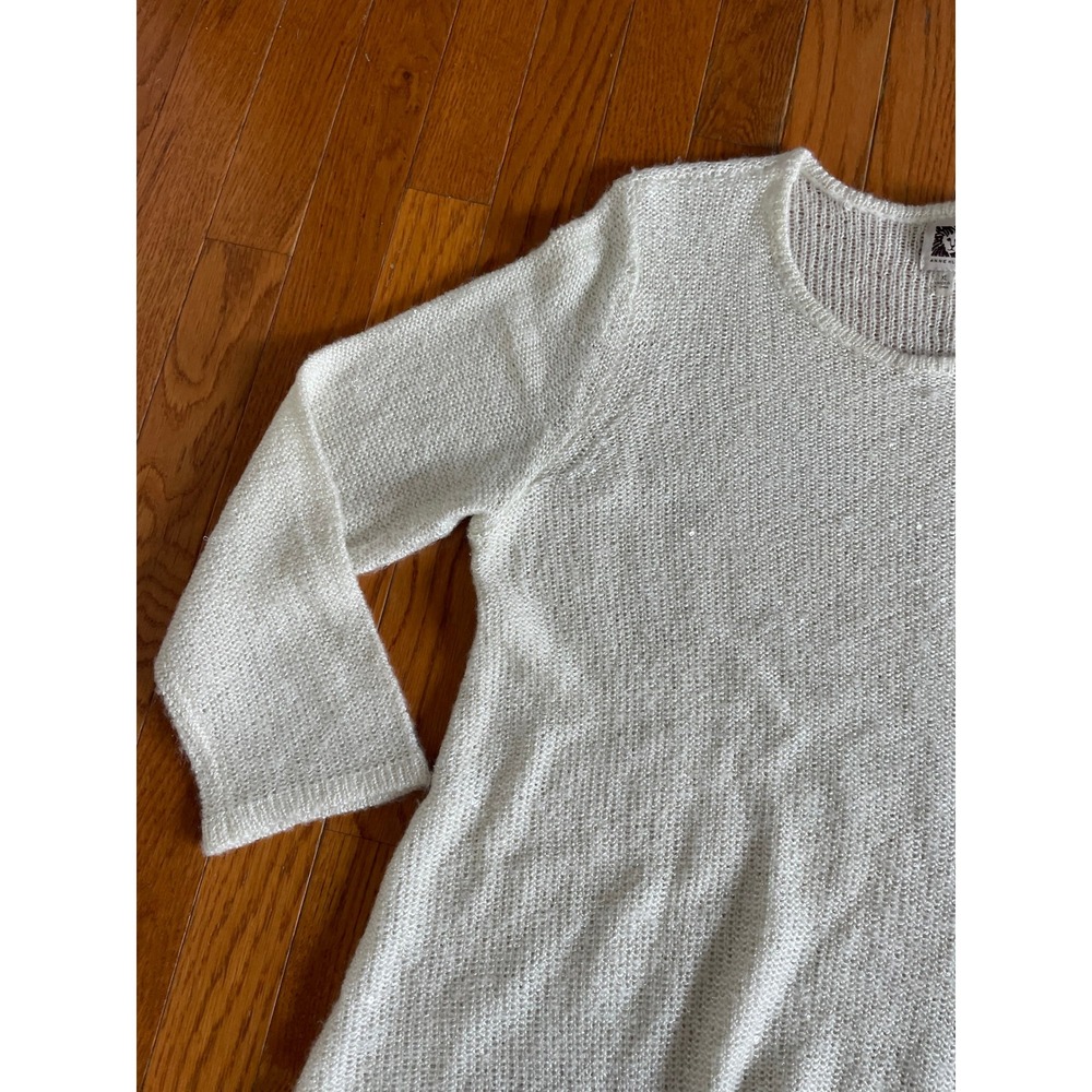 Anne Klein Sweater Womens XL Off White Lagenlook Knitted Tunic Sequins Pullover - Picture 3 of 9